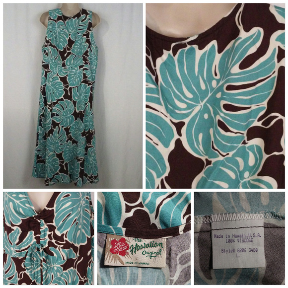 Hilo Hattie dress L Brown green white Hawaii Aloha - Picture 2 of 8